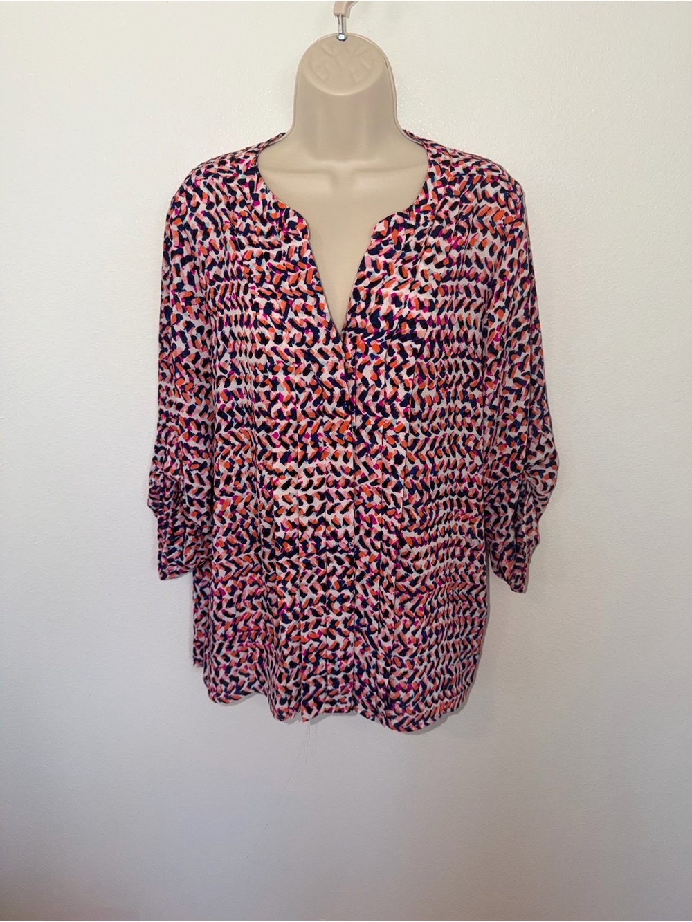 Chaus Printed Split-Neck Tunic - Pink Navy Coral